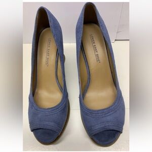 LOWER EAST SIDE Blue Velvet Heels Peep Toe